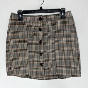 Urban Outfitters Brown Black Orange Plaid Button Front Mini Skirt M